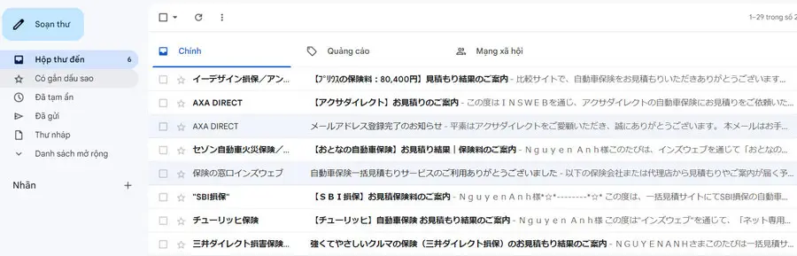 Email nhận báo giá