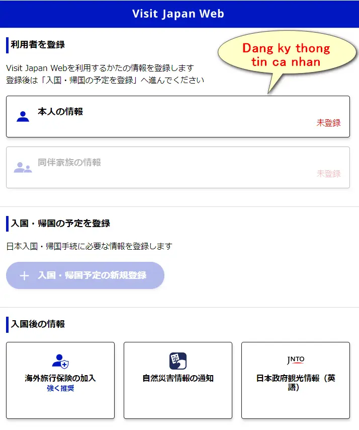 Chọn đăng ký thông tin cá nhân