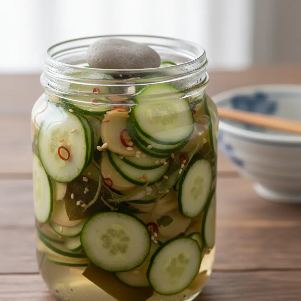 Dưa chuột được ngâm trong hỗn hợp nước muối và gia vị