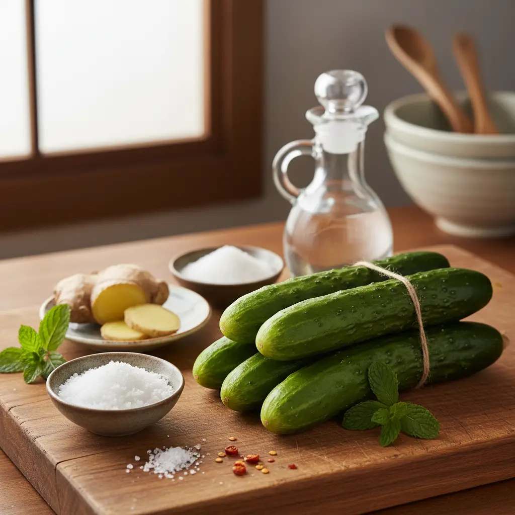 Các nguyên liệu cơ bản cho món dưa chuột muối Nhật Bản