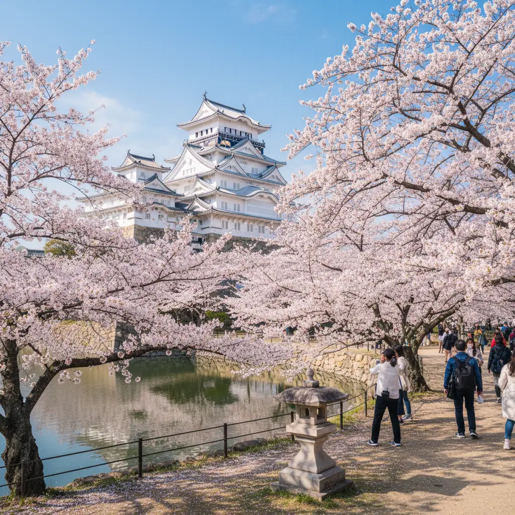 Lâu đài Himeji uy nghi trong sắc hồng của hoa anh đào