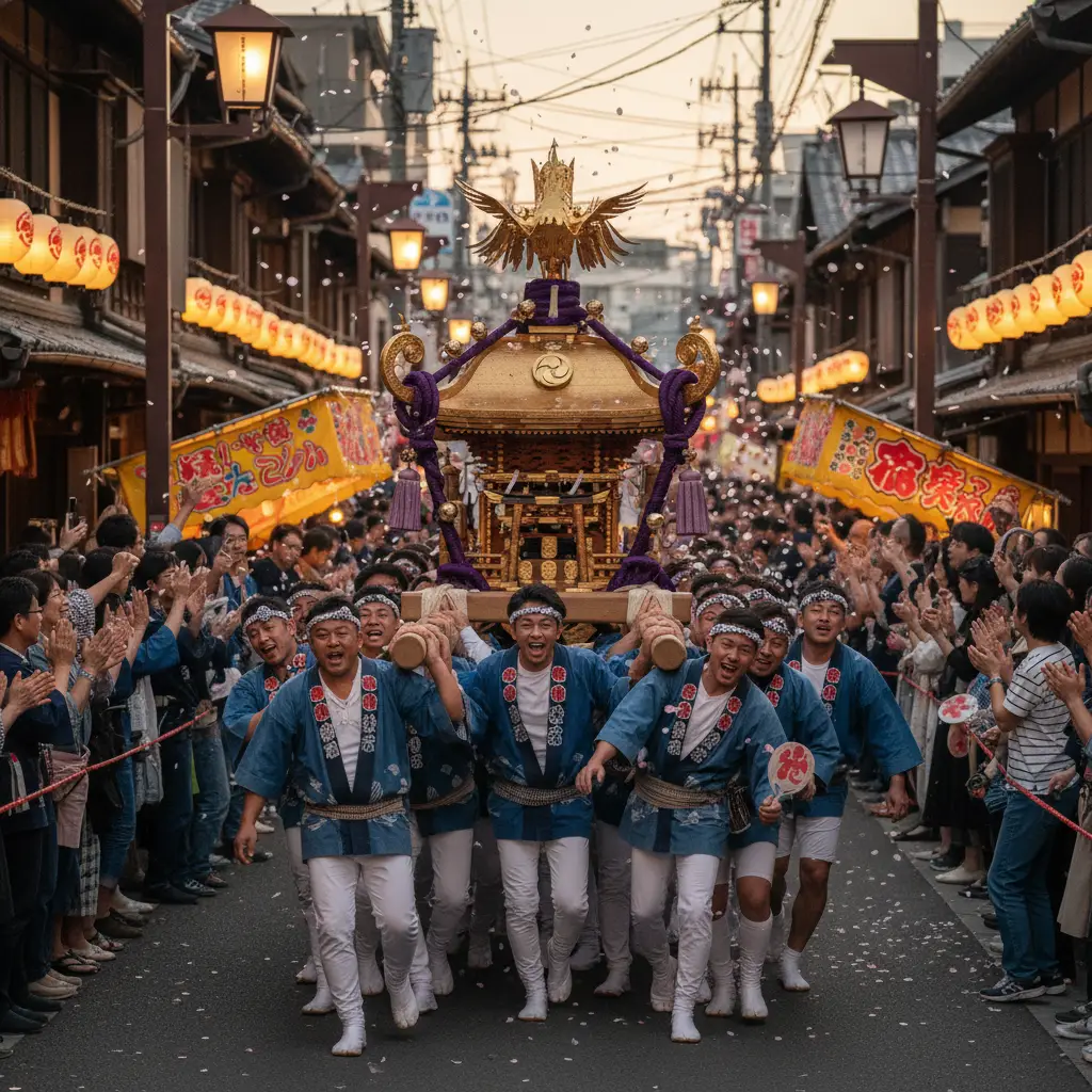 Những chiếc kiệu mikoshi rước thần linh là tâm điểm của nhiều lễ hội Matsuri biểu tượng cho sự kết nối giữa con người và thần linh