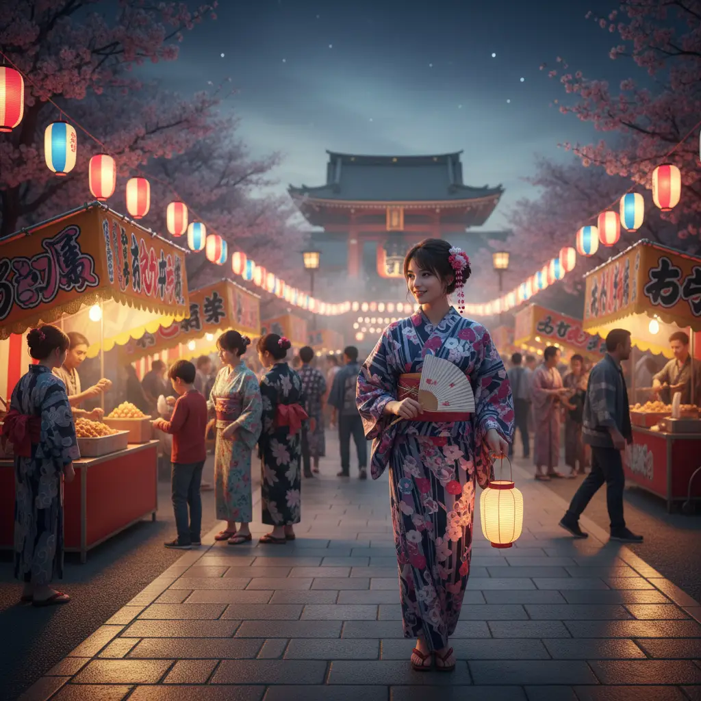 Những cô gái Nhật Bản trong trang phục yukata rực rỡ tại lễ hội mùa hè