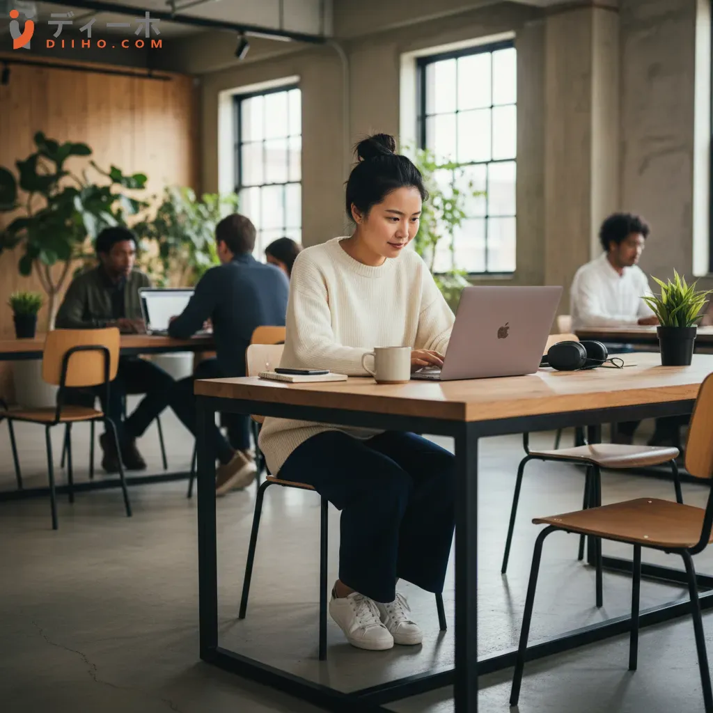 Một người trẻ Nhật Bản làm việc tự do trong không gian coworking thể hiện tinh thần độc lập và linh hoạt