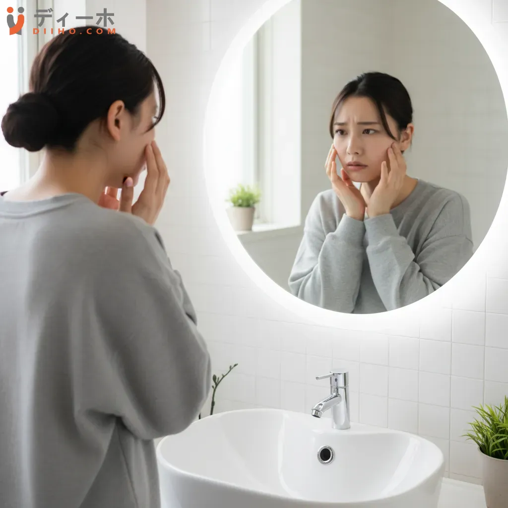 Một cô gái trẻ Nhật Bản đang lo lắng về ngoại hình của mình phản ánh áp lực xã hội về tiêu chuẩn sắc đẹp