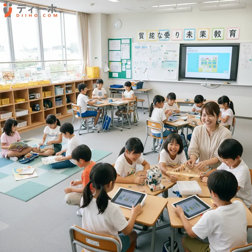 Một lớp học hiện đại nơi học sinh Nhật Bản được khuyến khích tư duy sáng tạo và tương tác tích cực giảm bớt áp lực thi cử