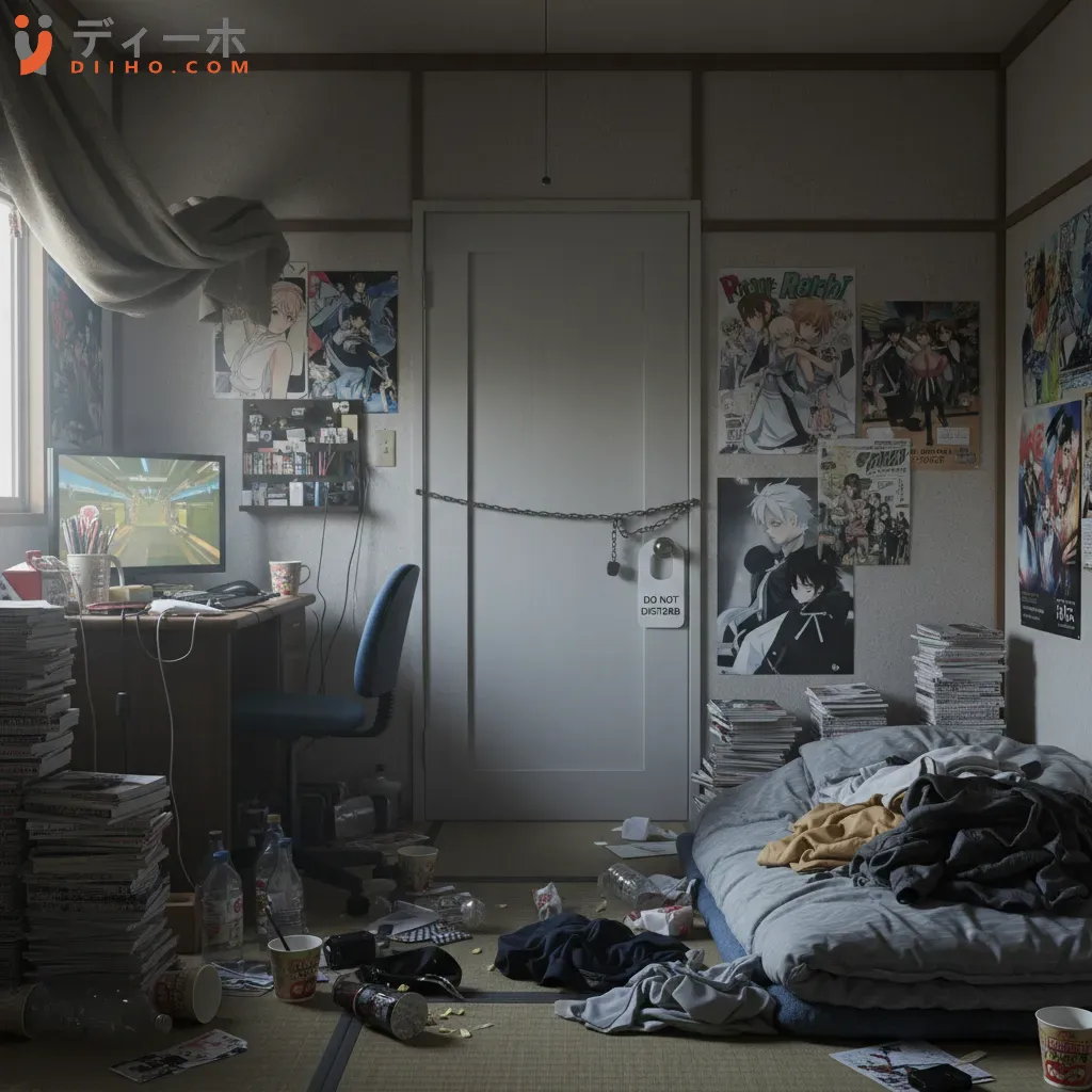 Cánh cửa đóng kín của một người hikikomori biểu tượng cho sự tự giam mình và cô lập xã hội