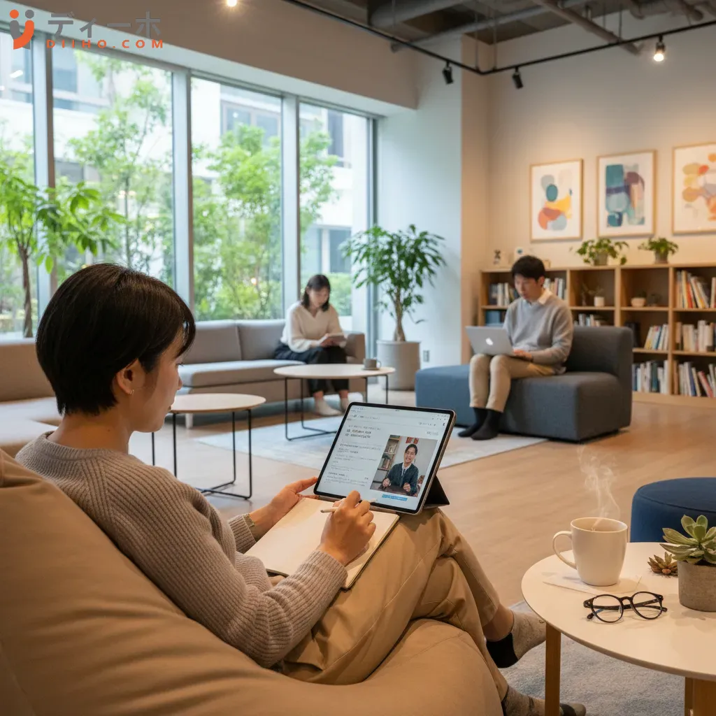 Một người lớn tại Nhật Bản đang tham gia học trực tuyến minh họa cho việc học tập suốt đời và phương pháp đa dạng