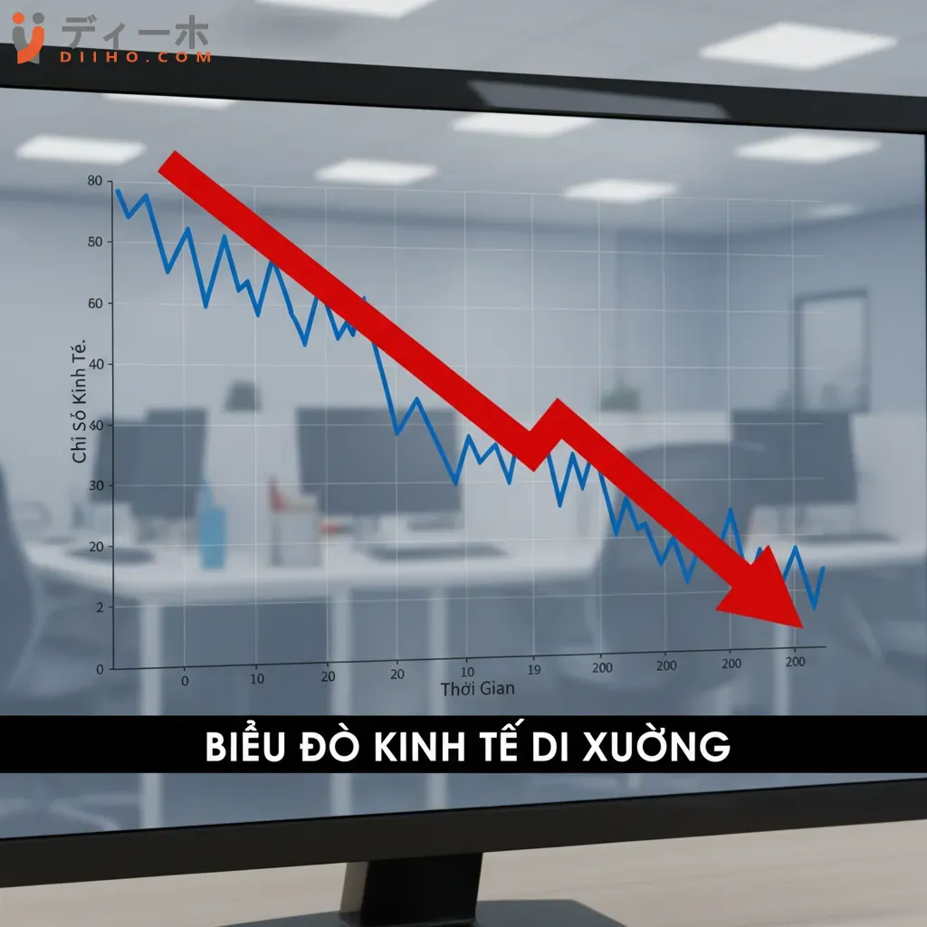 Một biểu đồ thể hiện sự suy thoái kinh tế với các chỉ số giảm mạnh phản ánh kịch bản rủi ro