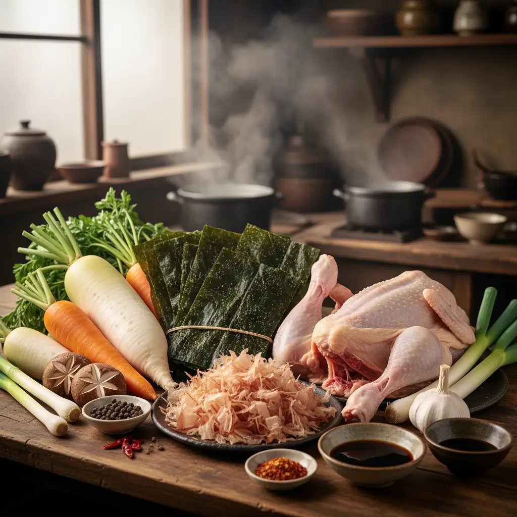 Các nguyên liệu cơ bản để tạo nên nước dùng Ramen đậm đà