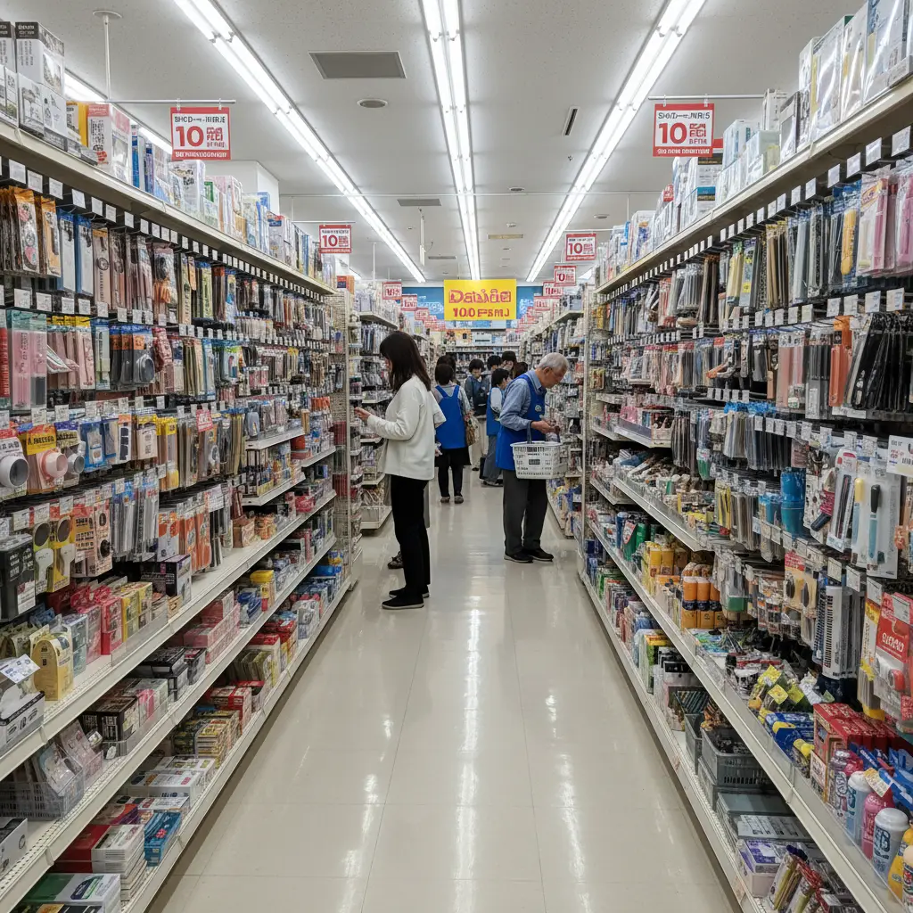 Một góc cửa hàng Daiso nơi trưng bày vô vàn sản phẩm đa dạng từ đồ dùng nhà bếp đến mỹ phẩm