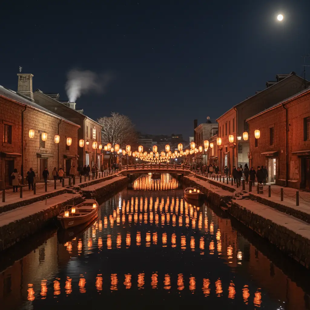 Kênh đào Otaru lãng mạn dưới ánh đèn đêm một điểm đến không thể bỏ qua