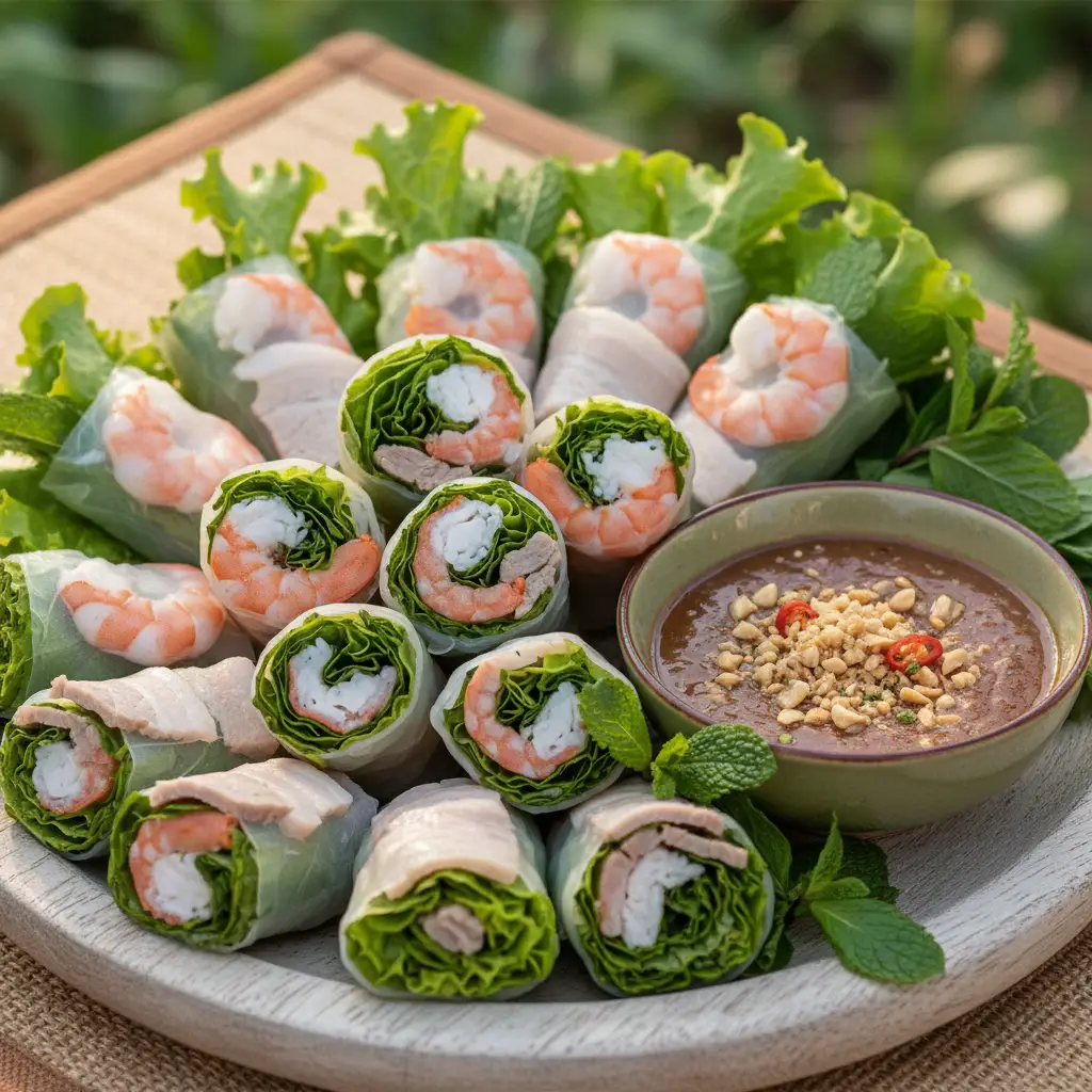 Gỏi cuốn tôm thịt tươi mát món ăn nhẹ được người Nhật ưa chuộng vì sự thanh đạm