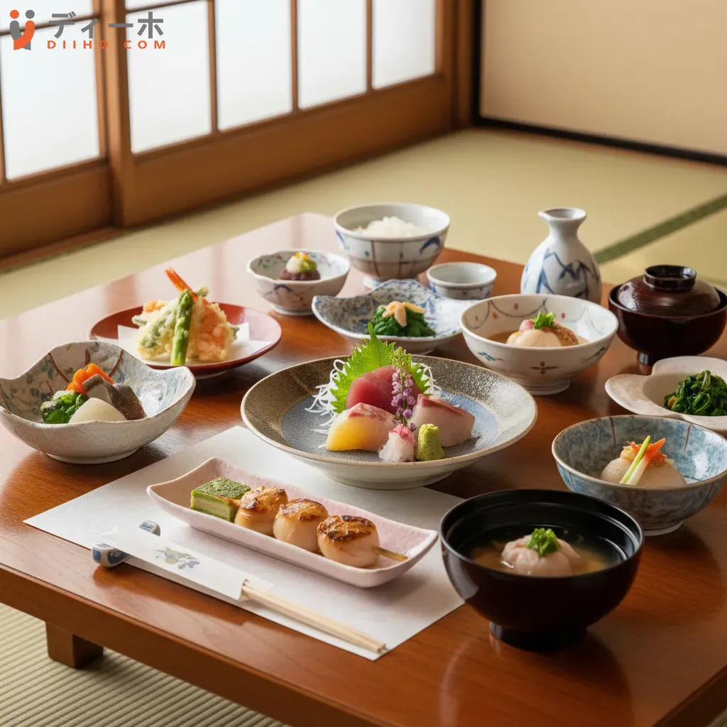 Một bữa ăn Kaiseki Ryori tinh tế với sự sắp đặt nghệ thuật