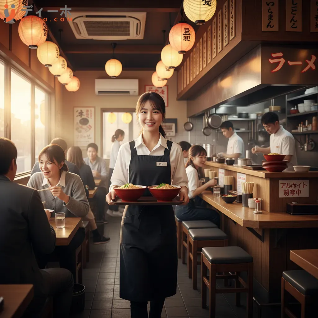 Một du học sinh đang làm thêm tại một nhà hàng ở Nhật Bản minh họa cơ hội việc làm thêm